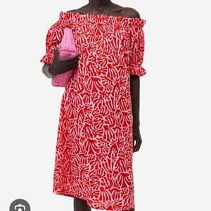 H&M cotton coral pint off the shoulder dress